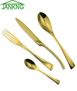 24pcslot High Quality 24K Gold Cutlery Set Western Stainless Steel Flatware Tableware Fork Knife Spoon Dinnerware 1480036