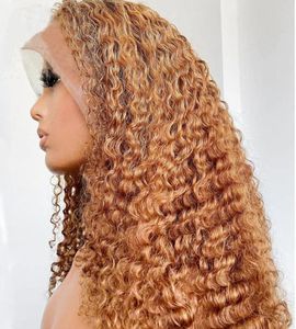 30 Blond spetsar främre mänskliga hår peruker före plockade brasilianska hår Glueless peruker 100 obearbetade Curly Human8083485