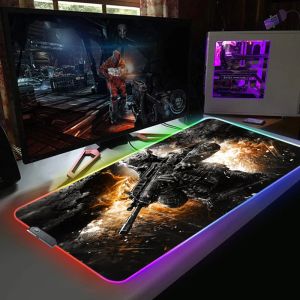 Tappetini Warface RGB Mousepad Gaming Mause Ped Gaming LED Mouse Pad Gamer Tappetino retroilluminato Scrivania del computer Tappetini per mouse Xxl Mouse Tastiere Ufficio