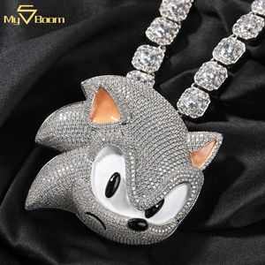 Hip Hop New Arrival Full Diamond Cartoon Design Sonic Head Mosanite Pendant Necklace Unisex Iced Out Pendant Chain Necklaces