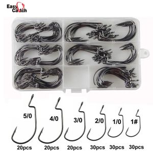 Fishhooks 150Pcs/Box 38105 High Carbon Steel Worm Bait Hook Jig Fishing Hook 2X Wide Gap Offset Worm Hooks Set 6 Sizes