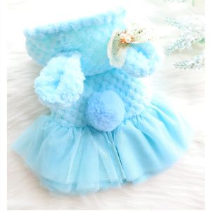 Vestidos para animais de estimação vestido para cães chihuahua yorkshire roupas para cães quente vestido de inverno princesa gato bonito casaco com capuz rosa, azul