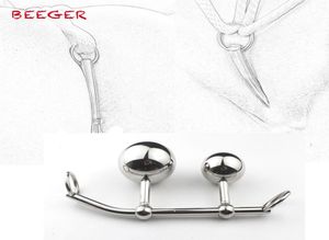 Beeger Female Anal Vagina Dubbel Ball Plug i stålbälten Rope Hook Sex Toy for Women Locking Belt Y181101065972235