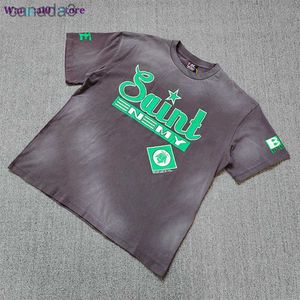 Mens T-Shirts Frog Drift Fashion Saint Michael Vintage Retro Crack Baskı Büyük Boy Gevşek Tee T-Shirt Üstleri Erkekler 0321H23 DJOV