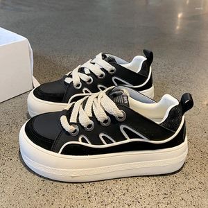 Boots Leather Casual Women 40 Platform Trainers Shoes Height Increasing Lace Up Autumn Black Sneakers 322 851