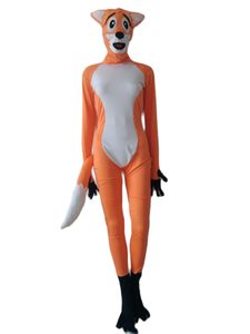 Ny design Fox Cartoon Anime Full Body Spandex Zentai Catsuit med Tail Halloween Cosplay Costume