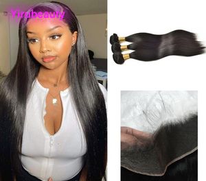 Indian Virgin Human Hair Wefts 3 Bunds med HD 134 Spets Frontal Pre Plucked Silky Straight 4 PCS Extensions9979922