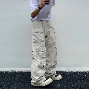 Pantaloni Pantaloni cargo primaverili Nuova tuta multitasche bianca popolare in riso Harajuku rimane Pantaloni casual larghi da uomo Pantaloni dritti