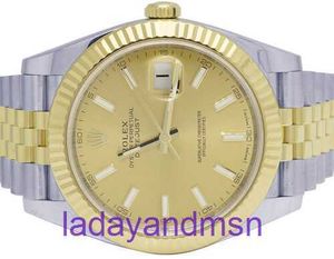 CF äkta herrroller's Datejust II 41mm 126333 18K Steel Two Tone Champagne Dial Watch With Present Box