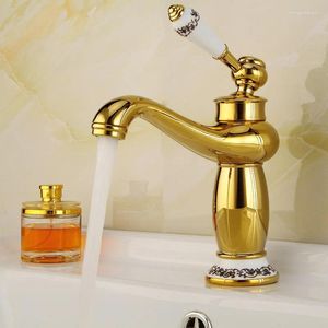 Torneiras de pia do banheiro todo cobre acabamento dourado torneira de água estilo europeu e misturador frio bacia