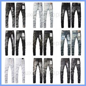 2024 D2 Men Badge Rips Stretch Purple Jeans Herr Fashion Slim Fit Washed Motocycle Denim Pants Panel Paneled Hip Hop Trousers 28-40