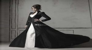 カスタムメイドのブライダル長袖マント床の長さファッション女性2020ブラックサテンウェディングコートロングウェディングジャケット3230050