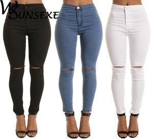 Women039s Dżinsy letnia biała dziura chuda rozryte kobiety Jeggings fajne dżinsowe spodnie wysokiej talii capris black casual6351289