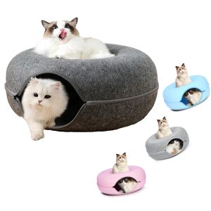Hus katt säng donut husdjur katt tunnel interaktiv spel leksak katt säng tunnlar inomhus leksaker katter hus kattunge träning leksakssportutrustning