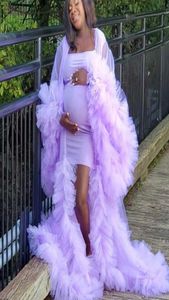 Chic Purple Illusion maternità Tulle Po Shoot Robe Cheap Donna incinta a strati Ruffles Abito da sposa Festa di compleanno Abiti1714053