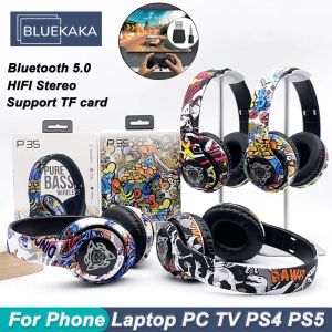 Headphones Fashion Kids Graffiti Bluetooth 5.1 Headphones Wireless Noise Canceling DJ Headset for PC TV PS4/PS5 Gamers Support TF With Mic