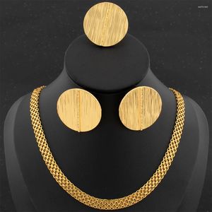 Necklace Earrings Set 2024 18K Gold Plated For Women Dubai Round Clip And Ring Italian Wedding Accessories