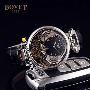 46mm bovet 1822トゥールビヨンアマデオフルーリーウォッチクォーツメンズウォッチスチールケースブラックスケルトンダイヤルレザーストラップhwbtハローウォッチ2427