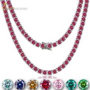 Fashion Women Jewelry Sterling Sier Iced Out Lab Created Colorful VVS Moissanite Diamond Cluster Tennis Chain