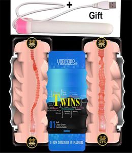 YouCups Dual Channel Männliche Masturbation Tasse Silikon Realistische Vagina Erwachsene Sex Spielzeug für Männer Penis Gefälschte Pussy Masturbator für Mann Y17642577