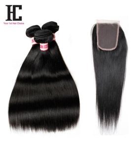 Brazilian Virgin Hair Straight Hair Weft 3 Bundles With Closure Grade 7A Virgin Straight Hair With Closure Brazilian Hair Weave8230580