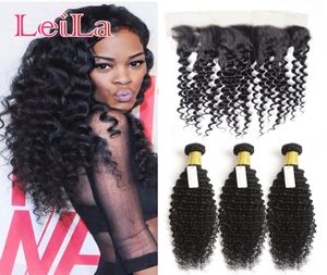 Virgin Human Hair Extensions Indian 3 Bunds med 13 x 4 spets frontal hårväv djupt våg lockiga hårbuntar med frontal 4 pie8153492