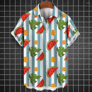 Mäns avslappnade skjortor frukttröja för män sommar kort ärm toppar lapel grundläggande knapp man kläder strand semester kläder 2024