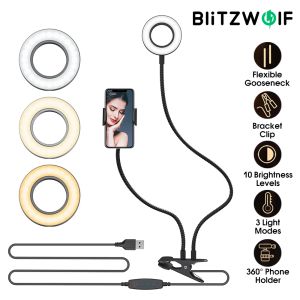 Braketler Blitzwolf BWSL6 Klip Selfie Ring Light w/ Esnek Cep Telefon Tutucu Tembel Braket Masa Lambası LED Işık Canlı Akış Makyajı