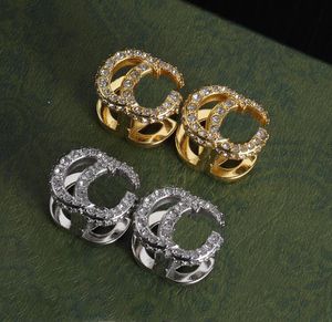 Orecchini a bottone di design con strass di cristallo, orecchini in argento dorato, orecchini a doppia faccia con lettera per le donne, per feste, matrimoni, gioielli di alta qualità