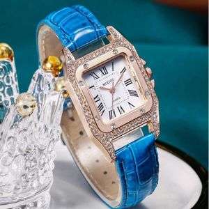 Mixiou 2021 Crystal Diamond Square Smart Womens Watch Colorful Leather Strap Quartz Ladies Wrist Watches Direct S261X