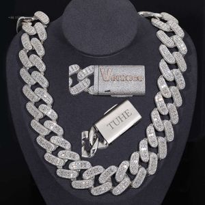 Factory Custom 28Mm Sterling Sier 2 Rows VVS Baguette Moissanite Diamond Iced Out Cuban Link Chain Necklace