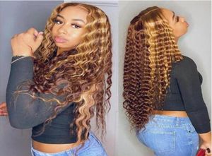 Lace Wigs Curly Human Hair Wig Honey Blonde Ombre Brazilian Brown Color Deep Water Wave Hd Full Frontal Highlight Bob Part62366911889091