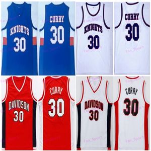 Mens Şövalyeleri Stephen Curry 30 Lise Basketbol Formaları NCAA Davidson Wildcat College Dikişli Gömlekler Mavi Kırmızı S-XXL