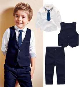 Bröllop baby pojke kostym outfit barnkläder set skjorta västbyxor binda 4stycke outfits pojkar formella klädsekvens dot tuxedos sui3051561