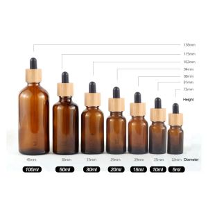 Bottles 10ml 15ml 30ml bamboo cap glass bottle dropper ecofriendly lid essential basic massage oil pipette refillable bottle container