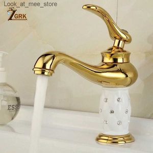 Bathroom Sink Faucets ZGRK basin type faucet diamond bathroom faucet single handle mixer faucet hot and cold water mixer crane bathtub brass mixer faucet Q240301