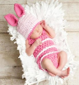 Ny Bunny Rabbit nyfödd baby barn klädpografi rekvisit med hatt påsk kanin spädbarn baby po prop crochet pograp1125758