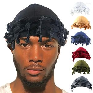 Bollkåpor vintage twist head wraps durag med tofs pullover hatt för män svart grå turban halsduk tie pojkar hår wrap floid