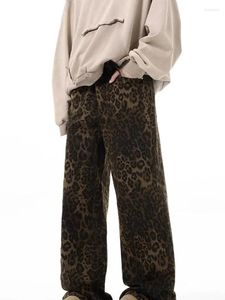 Kvinnors jeans y2k leopard tryck kvinnor ben överdimensionerad bred denim lös streetwear byxor mode baggy elegant hip hop designer