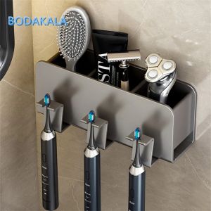 Holders Toothbrush Holder Aluminum Rustproof Wall Mounted Mouthwash Cup Shelf No Drilling Adhesive Electric Toothbrush Holder