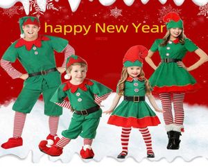 Men Women Girls Boys Christmas Santa Claus Costume Green Elf Cosplay Family Christmas Party New Year Fancy Dress Clothes Set For Q6958864