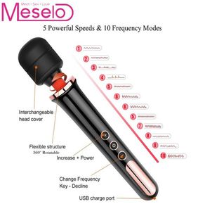 Meselo Potente bacchetta magica vibratore massaggiatore per il corpo vibratore clitorideo portatile cordless silenzioso GSpot giocattoli del sesso per donna MX1912147986659