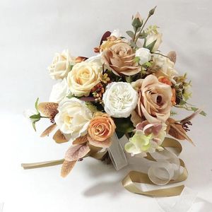 Wedding Flowers Orange Coffee Color Simulation Flower Bouquet Bridal