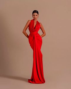 Red Color Evening Dress for Women Sexy Prom Dress Off the Shoulder Backless Satin Long Maxi Dress Fromal Party Mermaid Celebrate Dress Wholesale