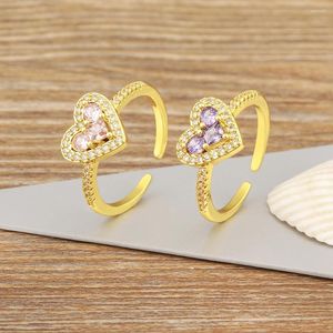 Wedding Rings Nidin Light Luxury Romantic Heart Shape Adjustable Opening Ring For Women Shiny Zircon 4 Colors Finger Jewelry Gift