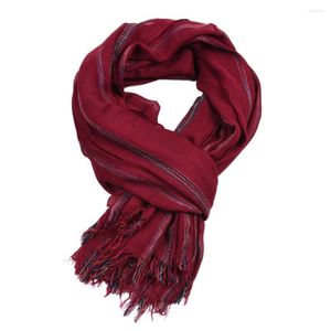 Scarves Red Cotton Linen Men Scarf Spring Autumn Striped Tassel Fashion Ethnic Style Male