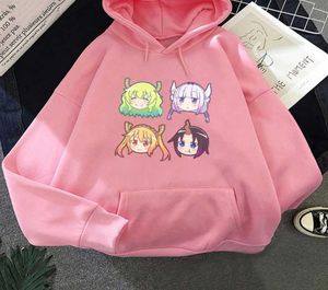 Engraçado anime miss kobayashi039s dragão empregada hoodies topos harajuku desenhos animados kawaii tohru amigos imprimir inverno casual moletom ho6413195