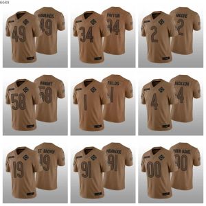 Custom1 Justin Fields 58 Darnell Wright Chicago''bears''mens Feminino Juventude 2 D.J.Moore 34 Walter Payton 2023 Saudação ao Serviço Limitado Camisa de Futebol Edmunds Jackson