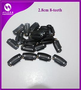 100 peças clipes pretos de 8 dentes clipes de pressão para extensões de cabelo clipes de peruca de trama 28 mm de comprimento 8616600
