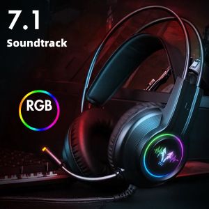 Hörlurar 7.1 Sound Effect Gaming Hörlurar 7 Färg LED Glow Gamers Wired Headset Surround Stereo RGB hörlurar med MIC för PS4 -dator